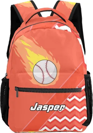 Baseball Fire Cool Excited Orange Personalized School Bookbag with Your Own Name, Customization Casual Bookbags for Student Girls Boys