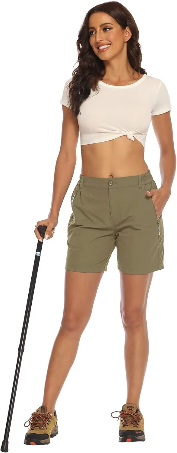 BASUDAM Women's Hiking Shorts Quick Dry Stretch Water Resistant Lightweight Outdoor Zipper Pockets