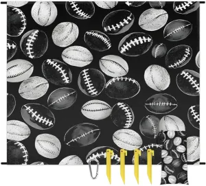 Beach Blanket, Football Sandproof Beach Mat, Waterproof Quick Drying Sand Free Mat with 4 x Ground Spikes for Outdoor Travel Camping Hiking, Sport Ball Theme 68 x 59 in