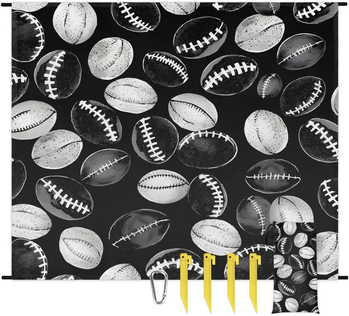 Beach Blanket, Football Sandproof Beach Mat, Waterproof Quick Drying Sand Free Mat with 4 x Ground Spikes for Outdoor Travel Camping Hiking, Sport Ball Theme 68 x 59 in