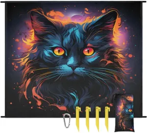 Beach Blanket, Funny Cat Sandproof Beach Mat, Waterproof Quick Drying Sand Free Mat with 4 x Ground Spikes for Outdoor Travel Camping Hiking, Animal Cat 68 x 59 in