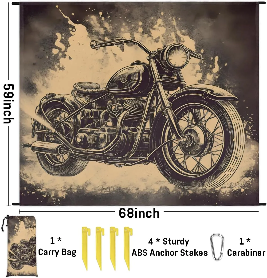 Beach Blanket, Motorcycle Sandproof Beach Mat, Waterproof Quick Drying Sand Free Mat with 4 x Ground Spikes for Outdoor Travel Camping Hiking, Sports 68 x 59 in