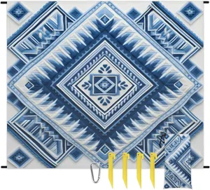 Beach Blanket, Southwestern Aztec Sandproof Beach Mat, Waterproof Quick Drying Sand Free Mat with 4 x Ground Spikes for Outdoor Travel Camping Hiking, Western Aztec 68 x 59 in