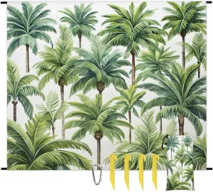 Beach Blanket, Tropical Palm Tree Sandproof Beach Mat, Waterproof Quick Drying Sand Free Mat with 4 x Ground Spikes for Outdoor Travel Camping Hiking, Coconut Palm Tree 68 x 59 in