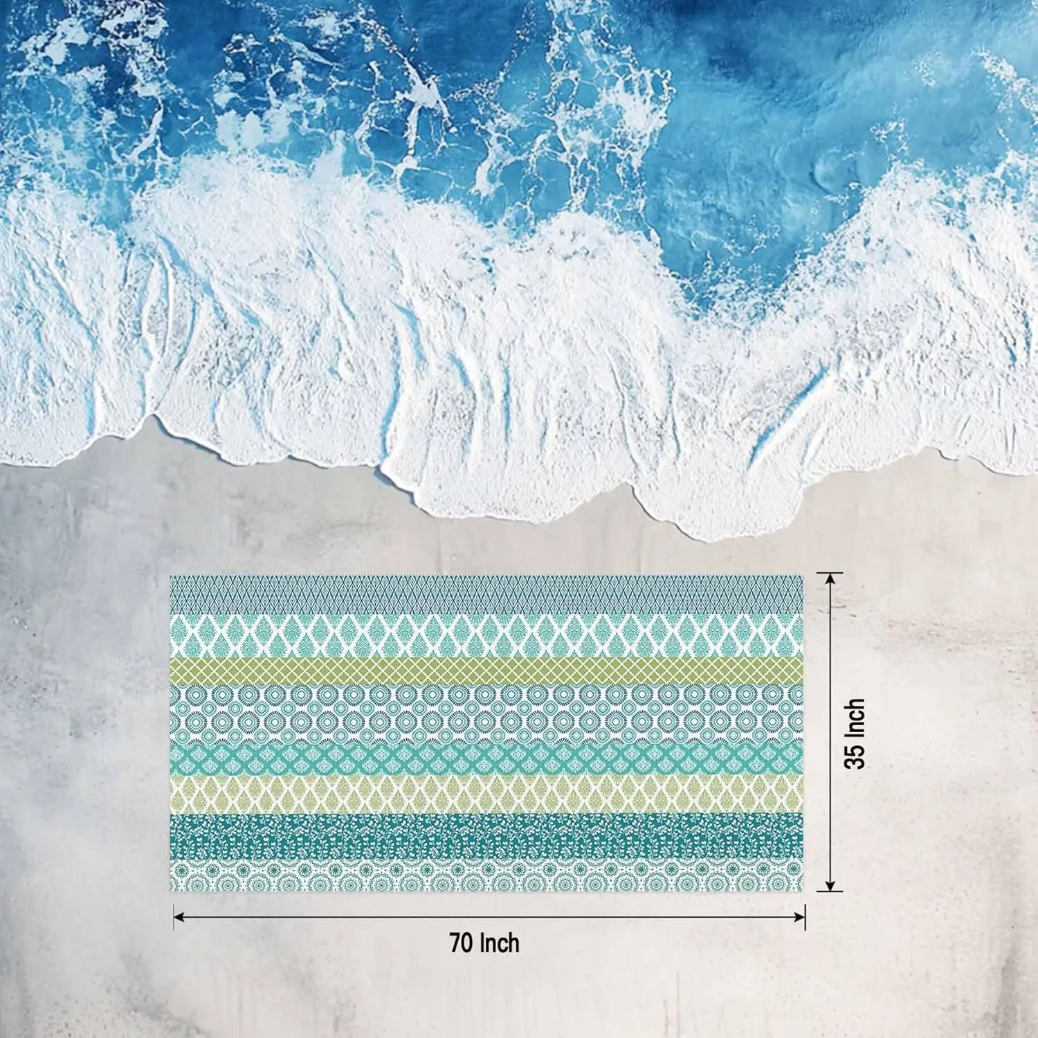Beach Towel Boho Bath Pool Towels Bohemian Geometric Stripes Blue Green Soft Absorbent Beach Towels Large Quick Dry Lightweight Camping Travel Yoga Gym Swim Towels for Adult Kids 35x70 Inch