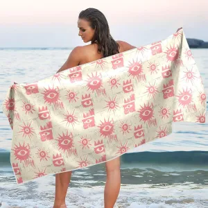 Beach Towel Funny Eyes Pattern Print Oversized Sand Free Quick Dry Lightweight with Storage Bag for Women Men 31X71 in