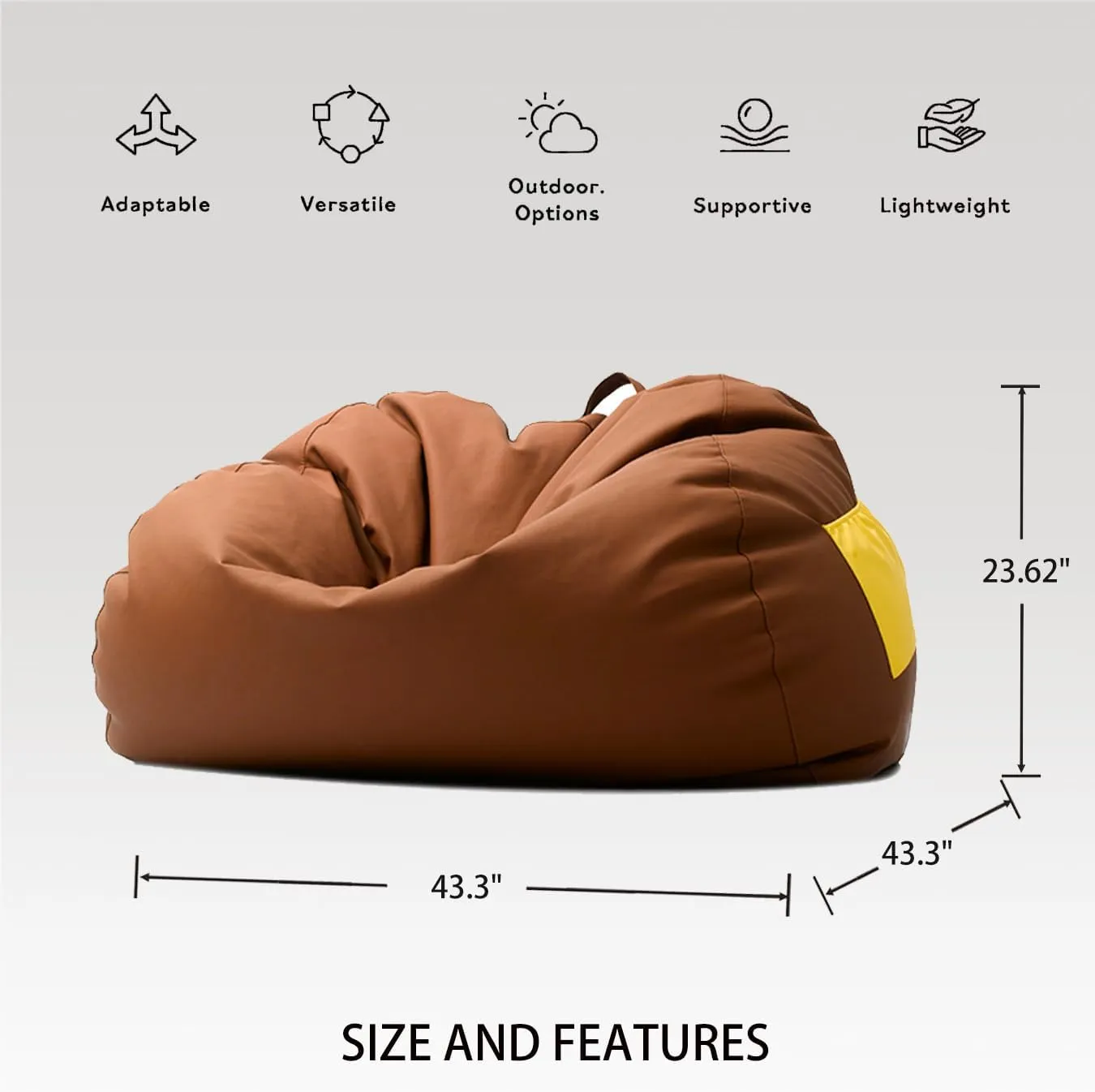 Bean Bag Chair Cover (No Filler) Large Home Furniture Light Luxury Pu Faux Leather Waterproof Bean Bag Cover for Adults Big Lazy Sofa WOWO Chair