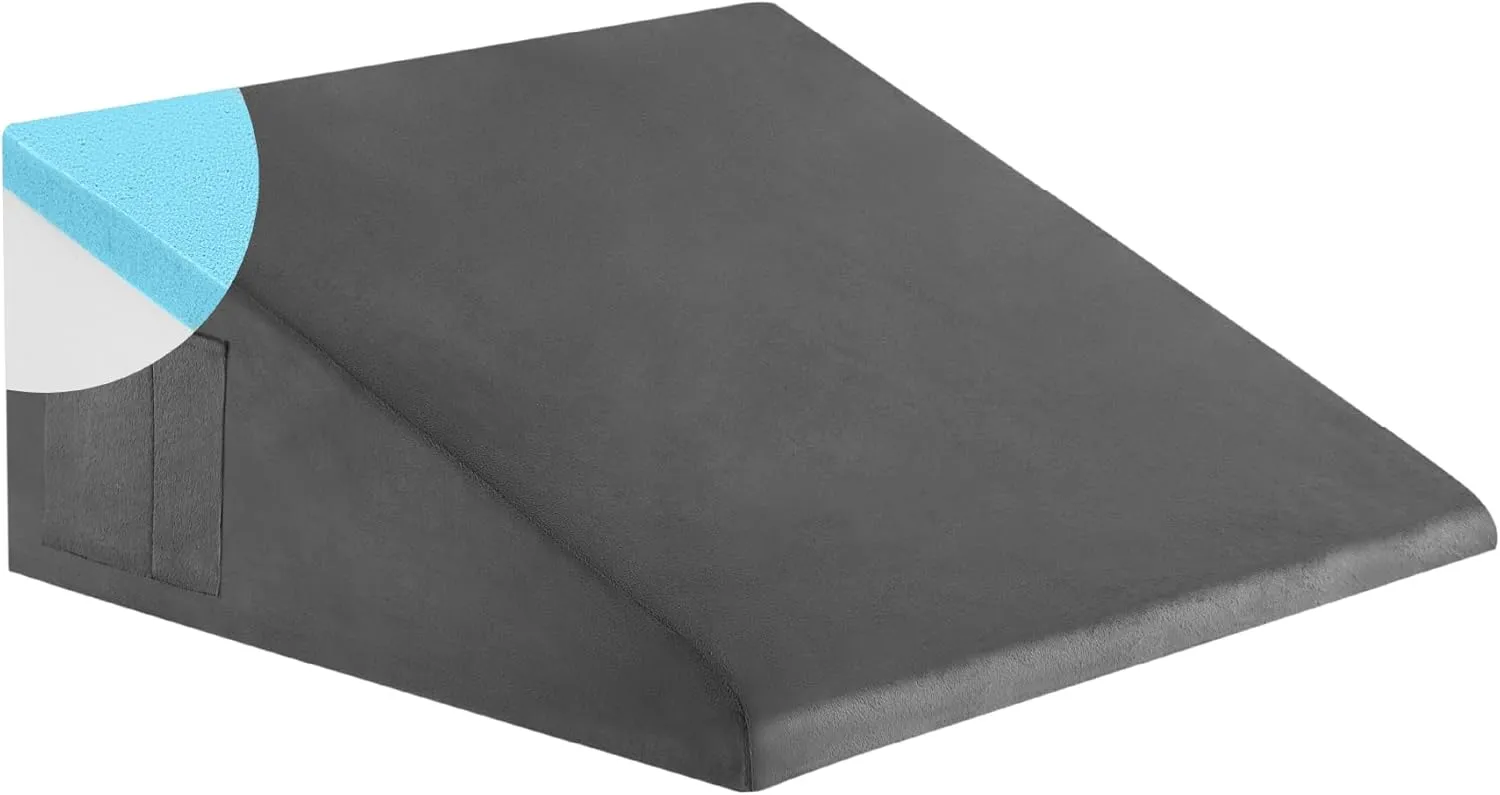 Bed Wedge Pillow for Sleeping, 12 Inch Memory Foam Wedge Pillow Post Surgery, Triangle Pillow Wedge, Elevated Support Pillows for Sleeping, Acid Reflux & Snoring - Removable Washable Cover