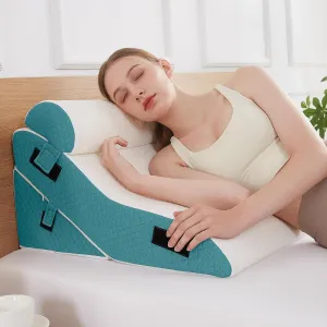 Bed Wedge Pillow for Sleeping 3 PCS - 35D Foam Wedge Pillow Post Surgery for Back Leg Pain Relief - 22.5" Wide Triangle Pillow Wedge for Acid Reflux & Snoring & GERD (White Blue)