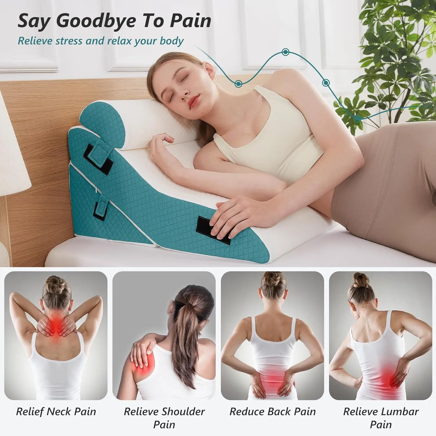 Bed Wedge Pillow for Sleeping 3 PCS - 35D Foam Wedge Pillow Post Surgery for Back Leg Pain Relief - 22.5" Wide Triangle Pillow Wedge for Acid Reflux & Snoring & GERD (White Blue)