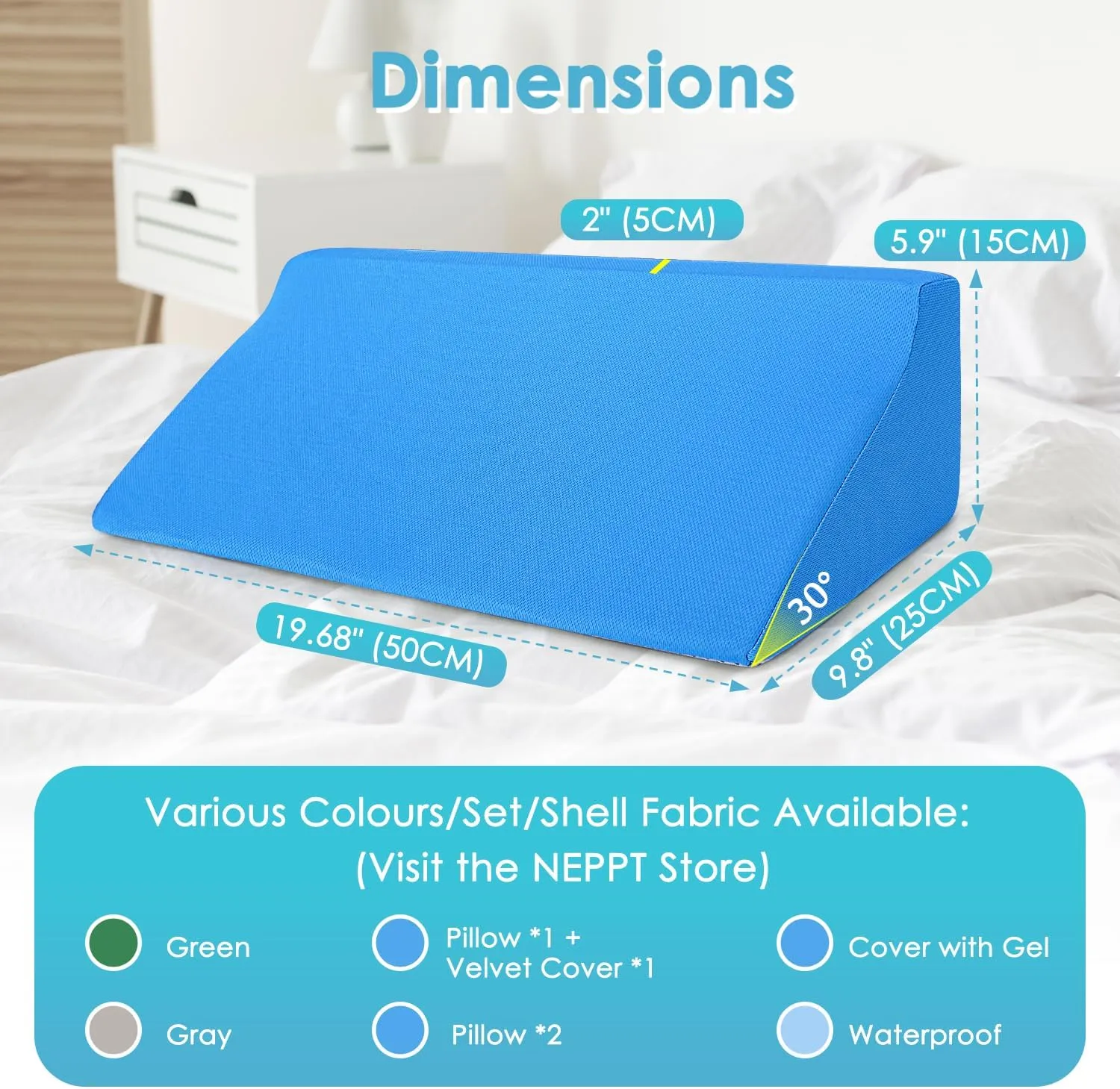 Bed Wedge Pillow For Sleeping Seniors Post Surgery Incline Pillow Bedsore Pressure Relief Cushions For Butt Lifting Patient Turning Triangle Foam Wedges For Bed Positioning Body Back Support (Blue)