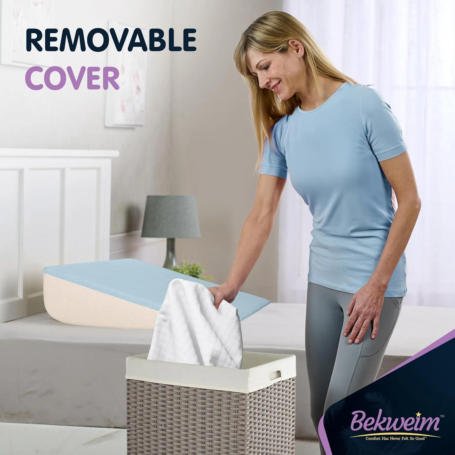 Bed Wedge Pillow | Unique Curved Design for Multi Position Use | Memory Foam Wedge Pillow for Sleeping | Works for Back Support, Leg, Knee | Includes Cover Plus Extra Sheet (White)