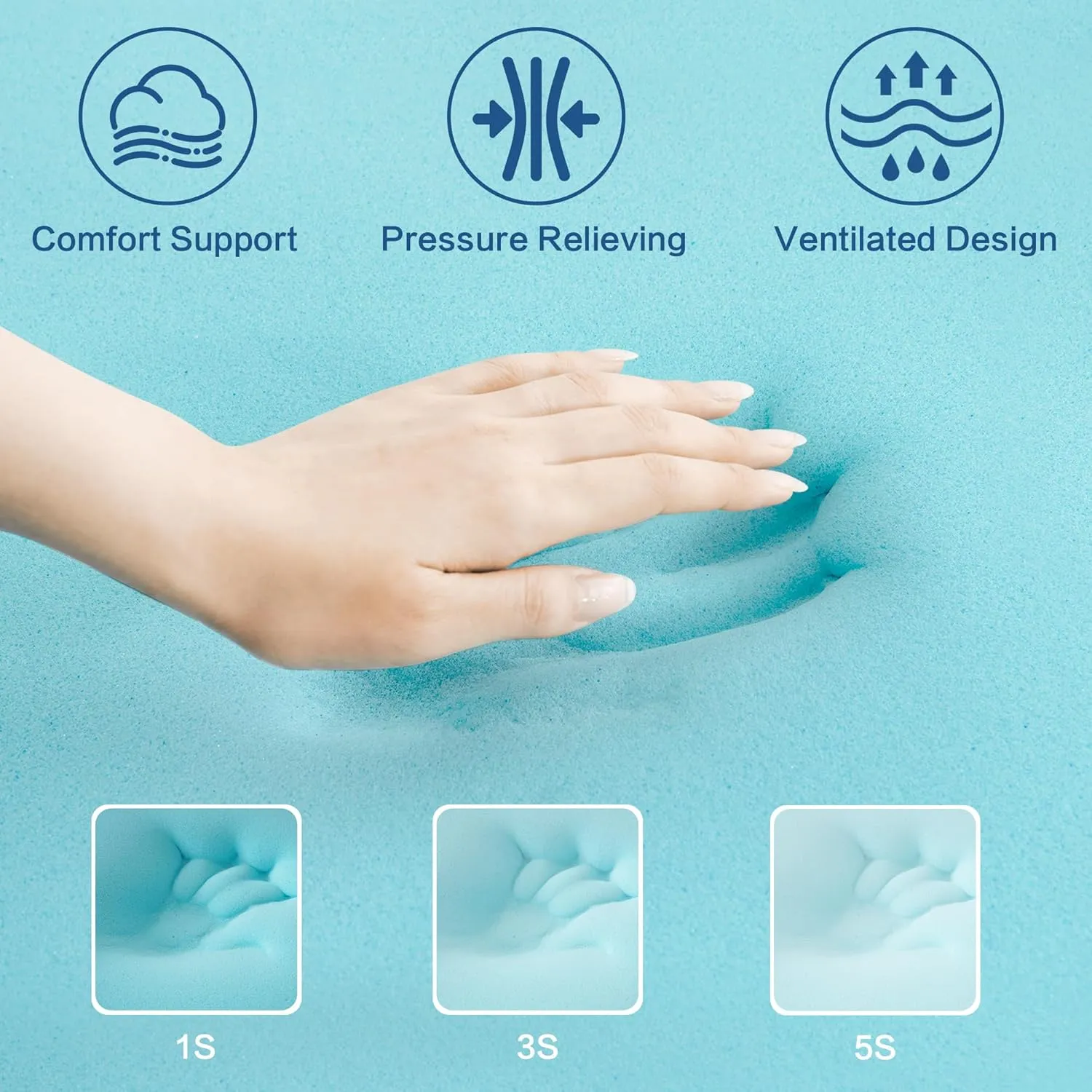 BEDHOURS 3 Inch Gel Memory Foam Mattress Topper King Size, Ventilated Mattress Pad for Pressure Relief, Cooling Soft Bed Topper with Removable Cover (White, King)
