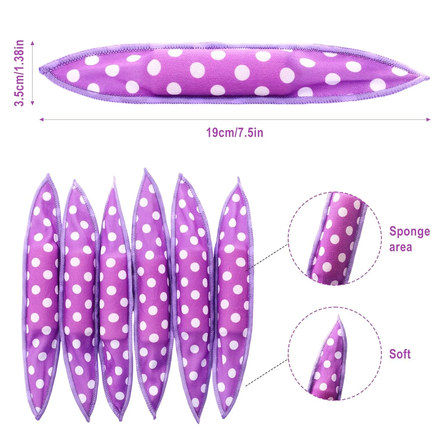 Bememo 40 Pieces Soft Heatless Curlers Overnight Large Pillow Sponge Rollers Soft Hair Curlers to Sleep in for Long Short Hair Styling Tools No Heat Foam Rollers(Dot,Purple)