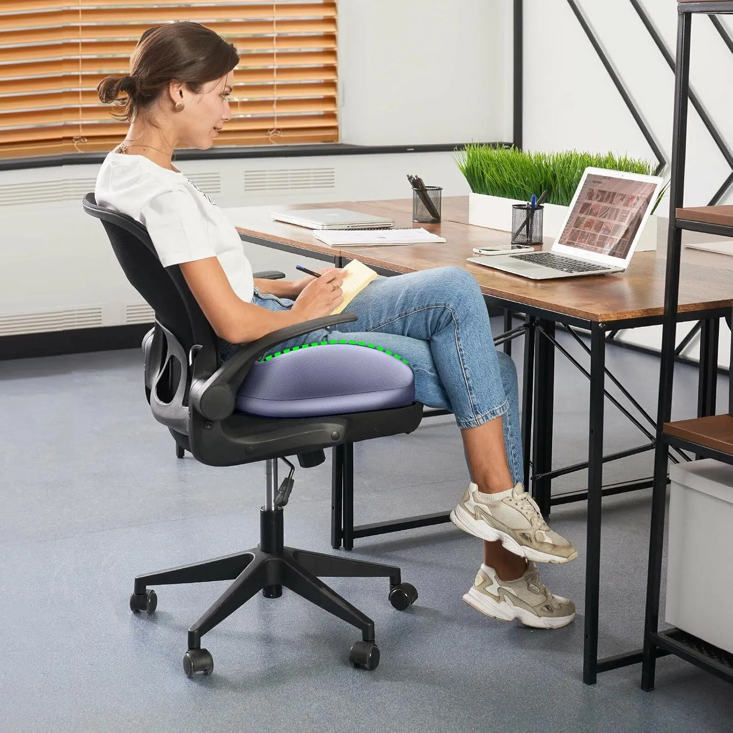 Benazcap Large Seat Cushion for Office Chair Memory Foam Coccyx Pain Relief Cushion Pillow for Back Support Non-Slip Seat Pad for Office Desk, Car Seat, Wheelchair, Sciatica-Blue