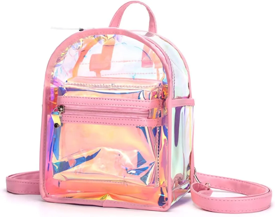 BESPORTBLE Dazzling Transparent Backpack for Creative Casual Travel Bag with Practical Storage for Lightweight and Adorable Design for Outdoor Adventures and Daily Use Pink