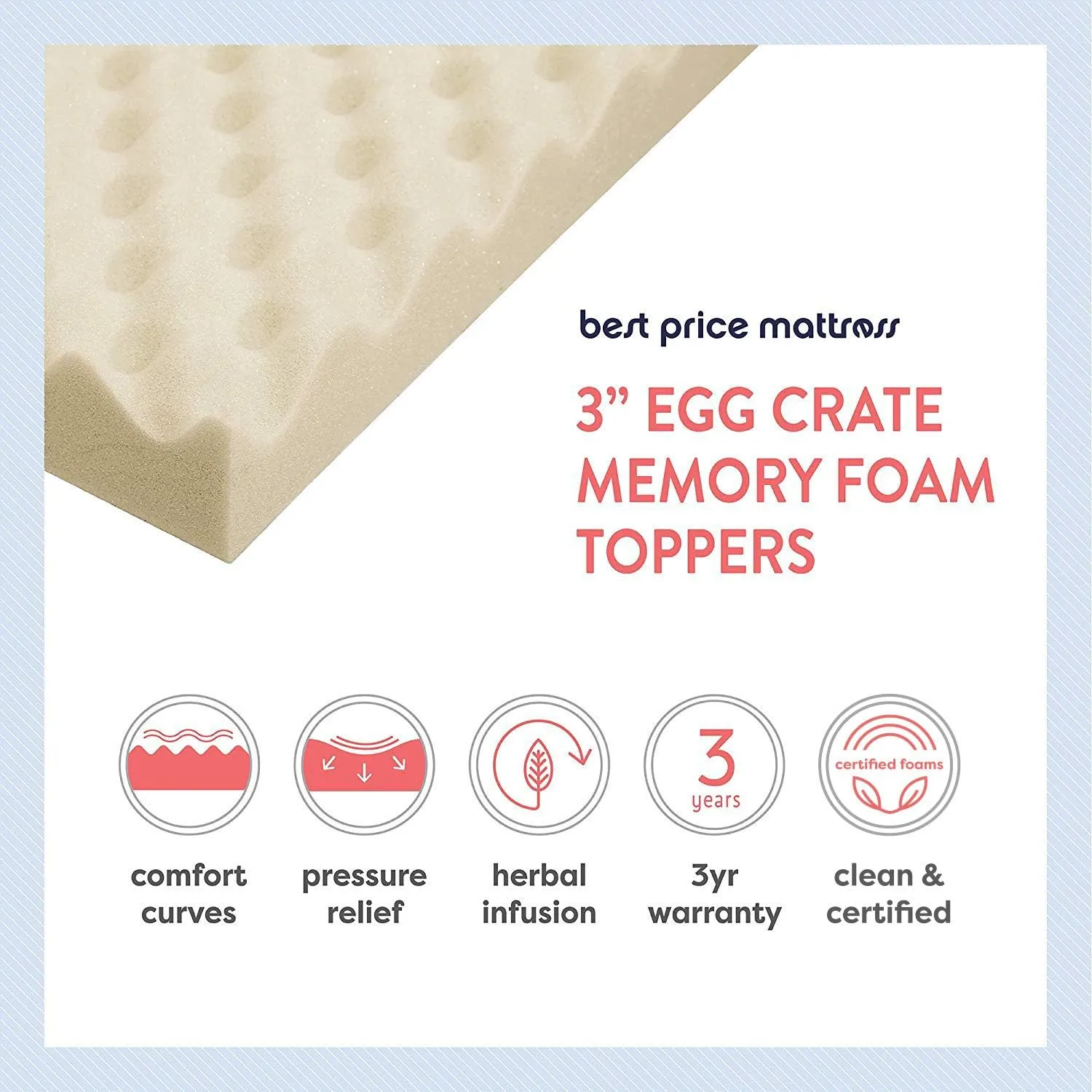 Best Price Mattress 3 Inch Egg Crate Memory Foam Mattress Topper with Copper Infusion, CertiPUR-US Certified, Twin, Beige, 3" Fresh COPPER INFUSION