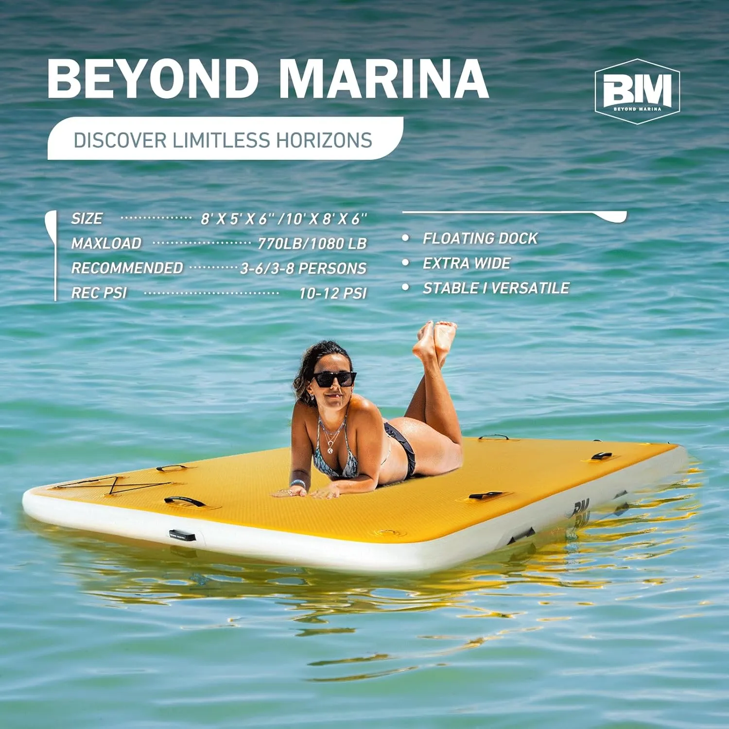 BEYOND MARINA Inflatable Floating Dock, Water Float Platform, Floating Island Dock Pad for Lake, Pool, Ocean Water Play, Carry Bag, Repair kit, 8 x 5ft / 10 x 8ft