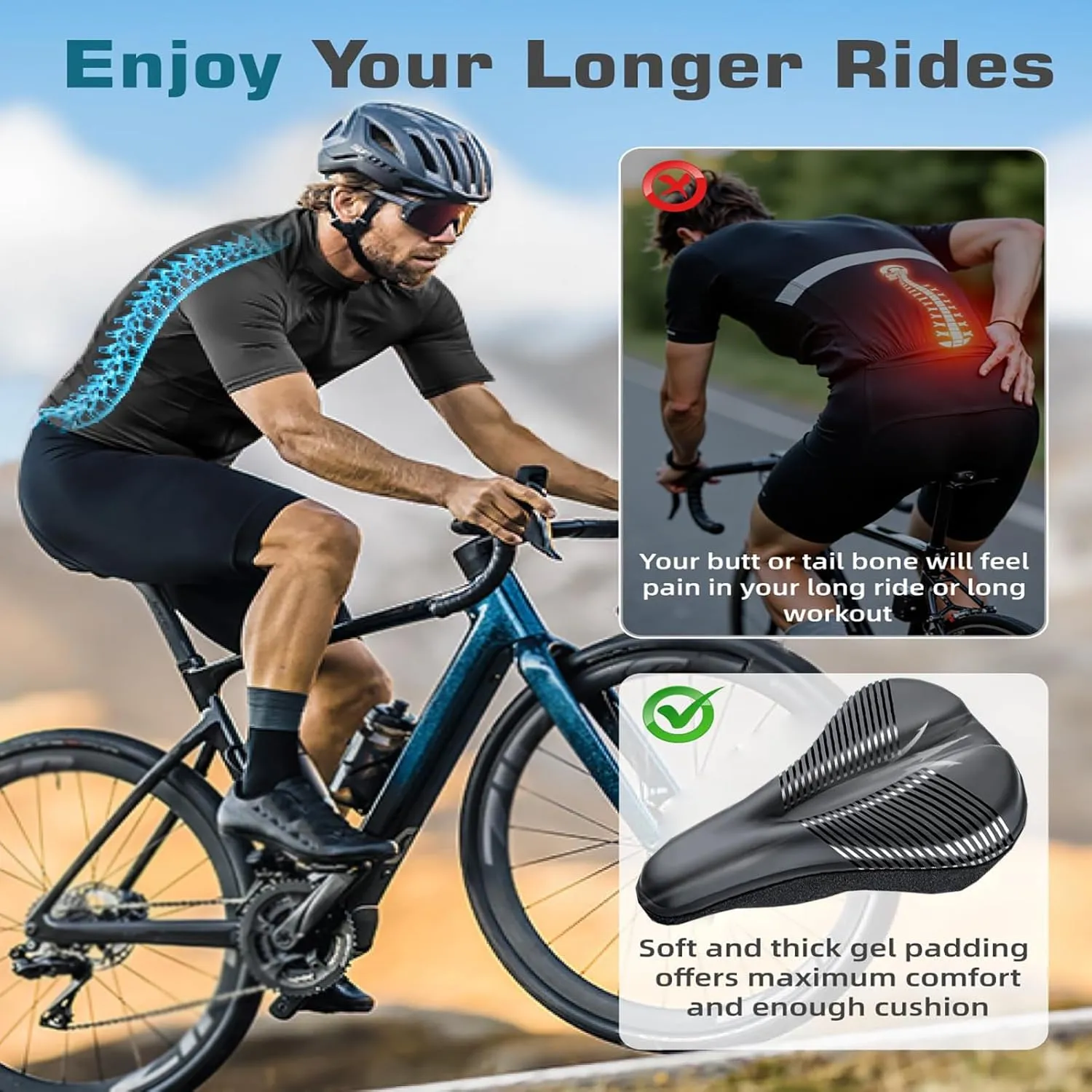 Bike Seat Cushion for Giant Anthem X1 Anthem X3 AnyRoad 2 AnyRoad Advanced 2, Memory Foam & Gel Padded Cover Bicycle Seat for Men Women Shock-Absorbing Comfort Bike Seat Pad,D