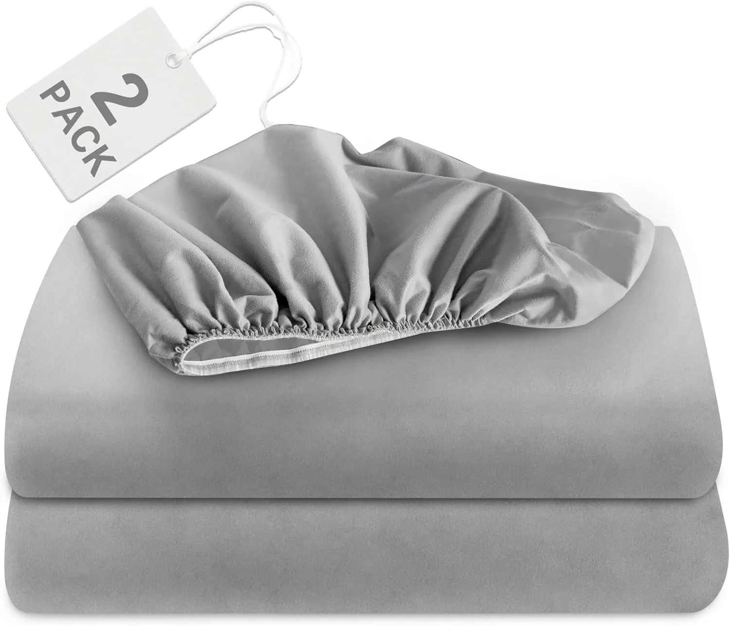Biloban Twin Fitted Sheet 2 Pack, Twin Bedding Fitted Sheets Only with Deep Pocket up to 14", Bottom Sheet, Shrinkage & Stain Resistant Bed Sheets, Wrinkle Free & Easy Care, Grey