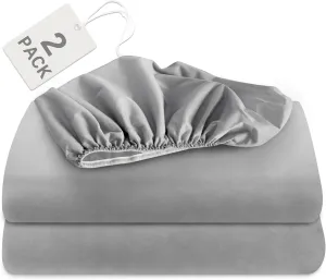Biloban Twin Fitted Sheet 2 Pack, Twin Bedding Fitted Sheets Only with Deep Pocket up to 14", Bottom Sheet, Shrinkage & Stain Resistant Bed Sheets, Wrinkle Free & Easy Care, Grey