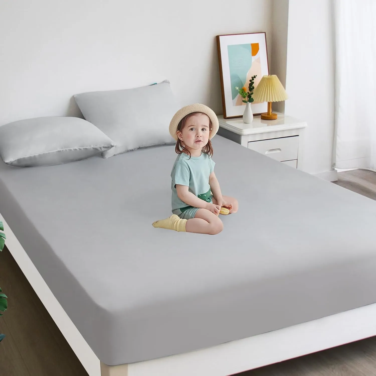Biloban Twin Fitted Sheet 2 Pack, Twin Bedding Fitted Sheets Only with Deep Pocket up to 14", Bottom Sheet, Shrinkage & Stain Resistant Bed Sheets, Wrinkle Free & Easy Care, Grey