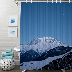 Black and White Starry Night Mountain Shower Curtain Set Galaxy Nature Snowy Mount Peak Night Sky Bathroom Curtains Polyester Fabric Waterproof Bath Curtains Decor 66" W x 72" L with Hooks