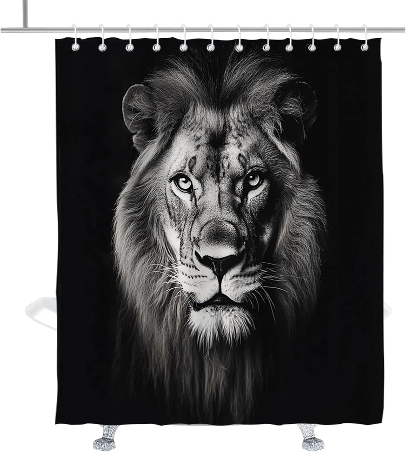 Black Fun Lion Shower Curtain Funny Wild Lions Shower Curtains Masculine Jungle Cool Animal Print Bathroom Decor Accessory with Hooks 72" W × 84" H