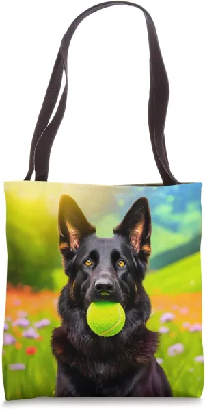 Black German Shepherd Dog Fetch Tennis Ball Gift Tote Bag