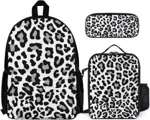 Black White And Grey Leopard Print Lightweight Pocket Backpack Crossbody Lunch Bag Set Unisex