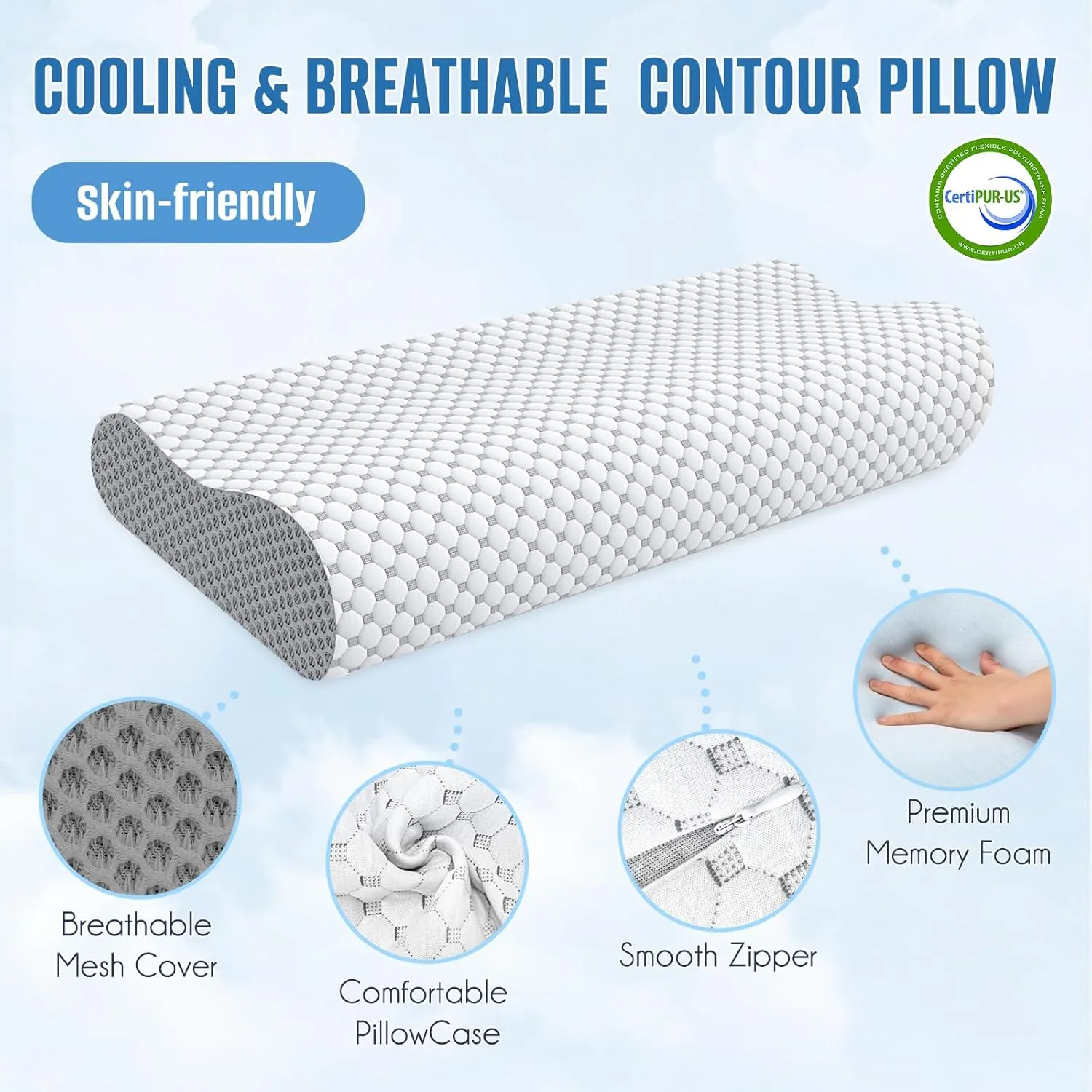 BlissTrends Cervical Pillow for Neck and Shoulder Pain Relief, Memory Foam Pillow for Sleeping, Contour Bed Pillow for Side, Back and Stomach Sleepers,Grey, Queen Size