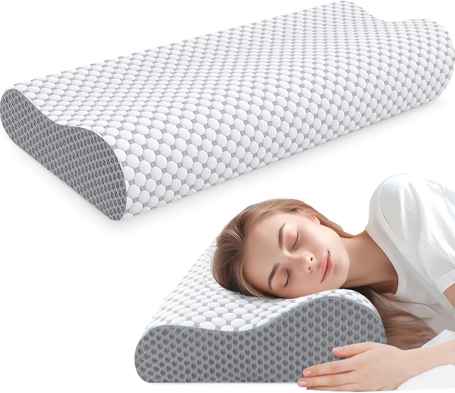 BlissTrends Cervical Pillow for Neck and Shoulder Pain Relief, Memory Foam Pillow for Sleeping, Contour Bed Pillow for Side, Back and Stomach Sleepers,Grey, Queen Size