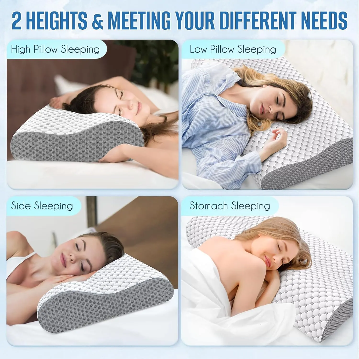 BlissTrends Cervical Pillow for Neck and Shoulder Pain Relief, Memory Foam Pillow for Sleeping, Contour Bed Pillow for Side, Back and Stomach Sleepers,Grey, Queen Size