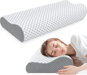 BlissTrends Cervical Pillow for Neck and Shoulder Pain Relief, Memory Foam Pillow for Sleeping, Contour Bed Pillow for Side, Back and Stomach Sleepers,Grey, Queen Size