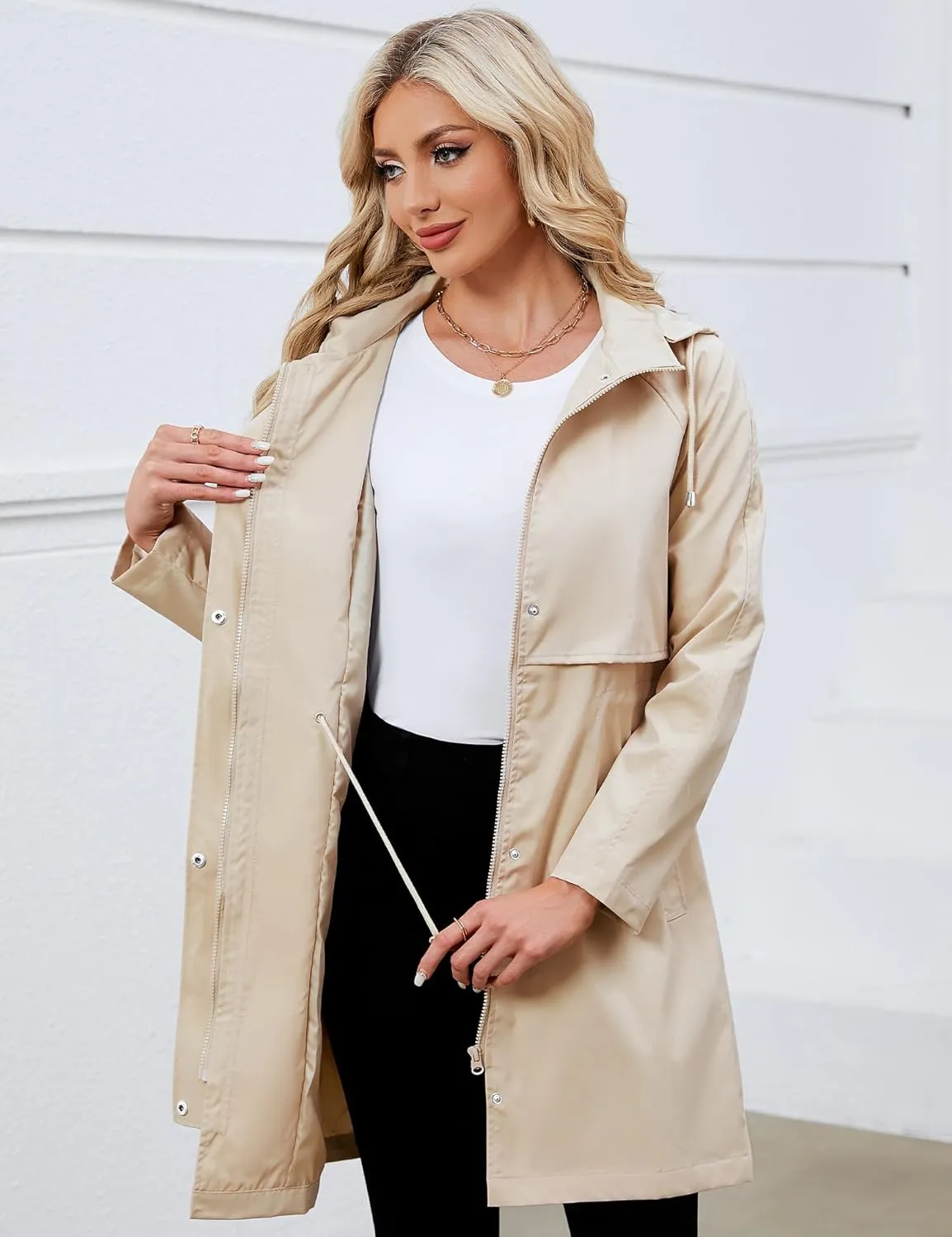Bloggerlove Rain Jacket for Women Waterproof with Hood Trech Coat for Women Lightweight Raincoats Packable Windbreaker