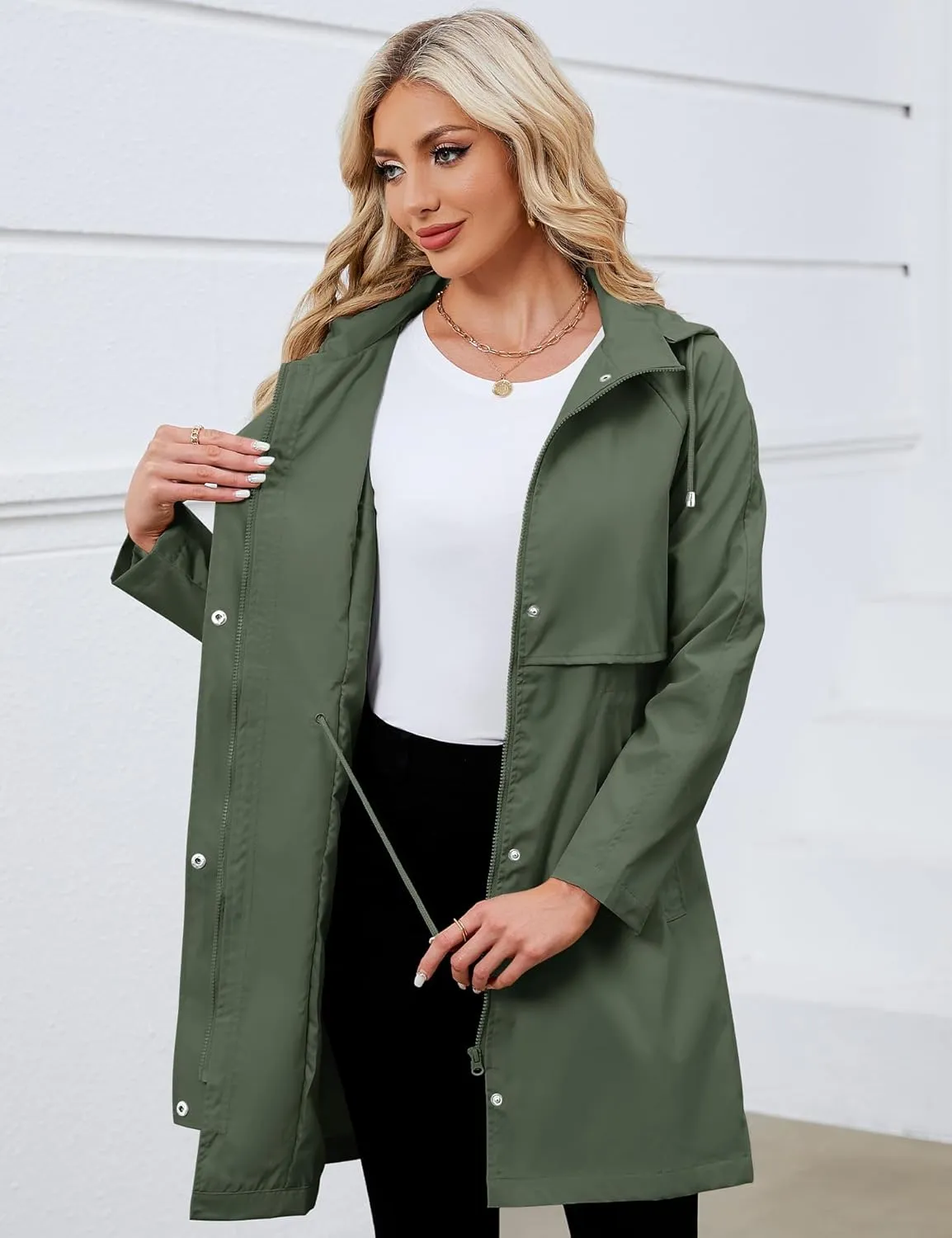 Bloggerlove Rain Jacket for Women Waterproof with Hood Trech Coat for Women Lightweight Raincoats Packable Windbreaker