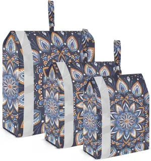 Blue Mandala Pattern Travel Storage Bag with Lanyard - Portable Lightweight Classified Storage Bag with Zipper, Dust and Waterproof Travel Packing Cube for Suitcase,3 Pieces