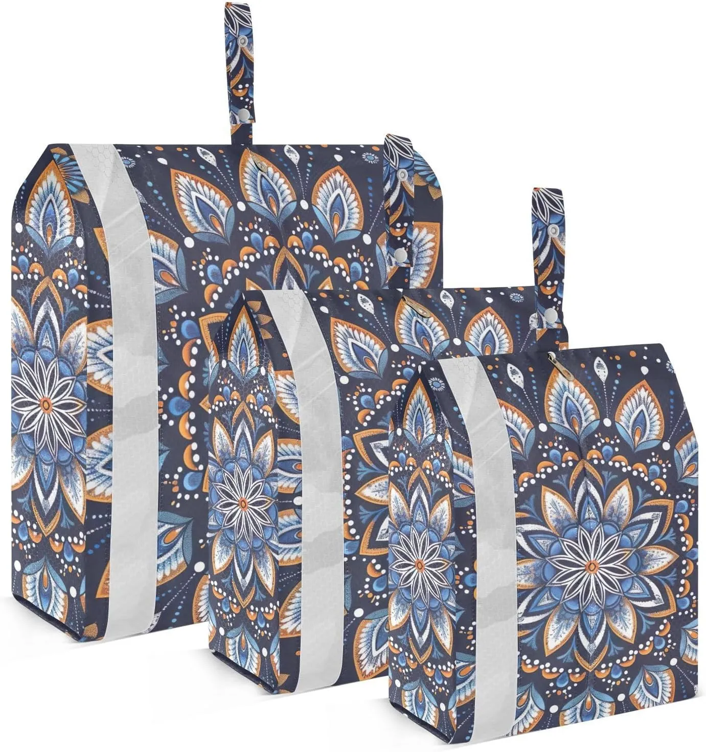 Blue Mandala Pattern Travel Storage Bag with Lanyard - Portable Lightweight Classified Storage Bag with Zipper, Dust and Waterproof Travel Packing Cube for Suitcase,3 Pieces