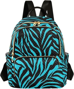 Blue Zebra Animal Print Mini Backpack Purse for Women Travel Bag Lightweight Shoulder Bag Fashion Daypack