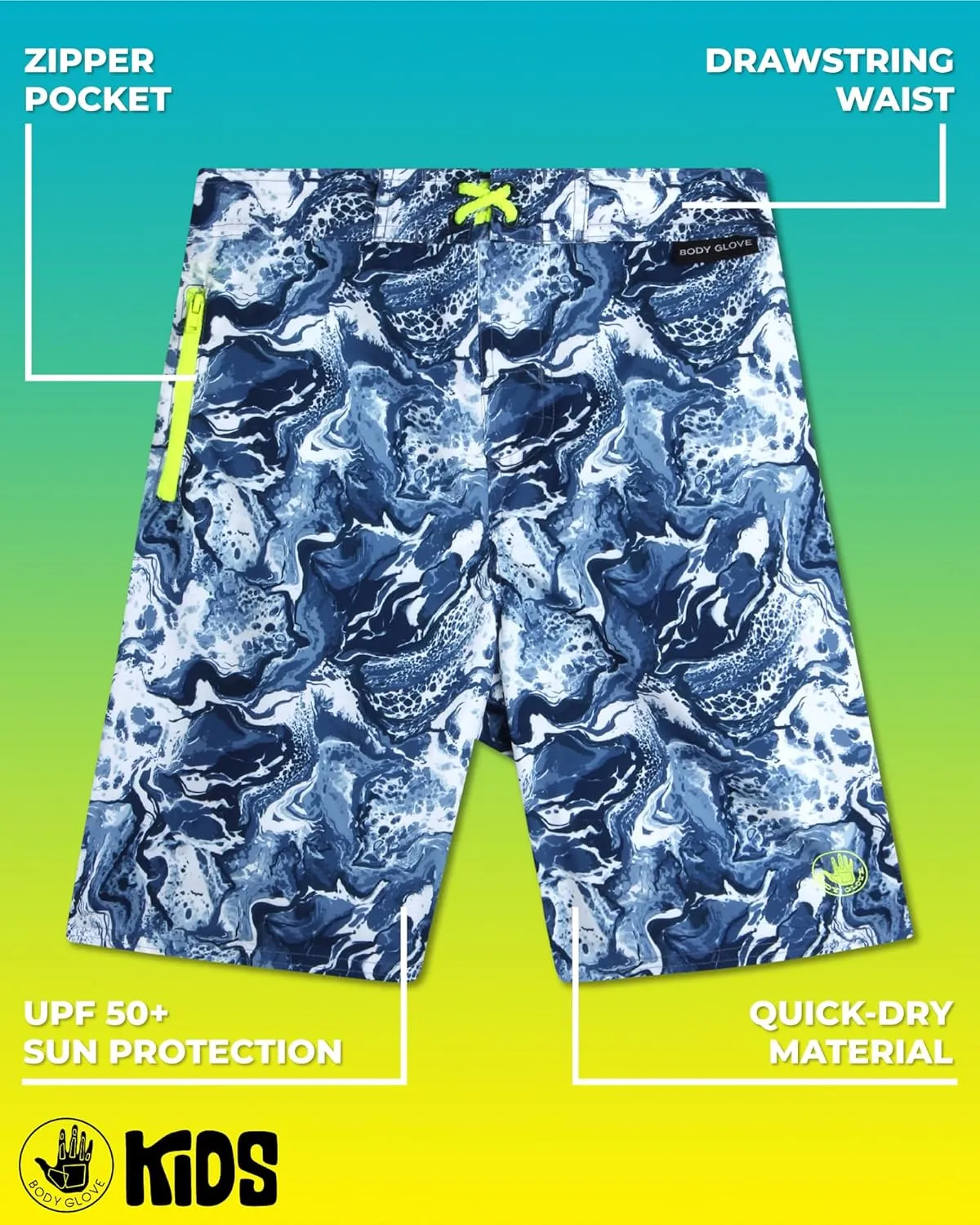 Body Glove Boys' Board Shorts – 2 Pack UPF 50  Quick Dry Bathing Suit Swim Trunk (Size: 8-18)