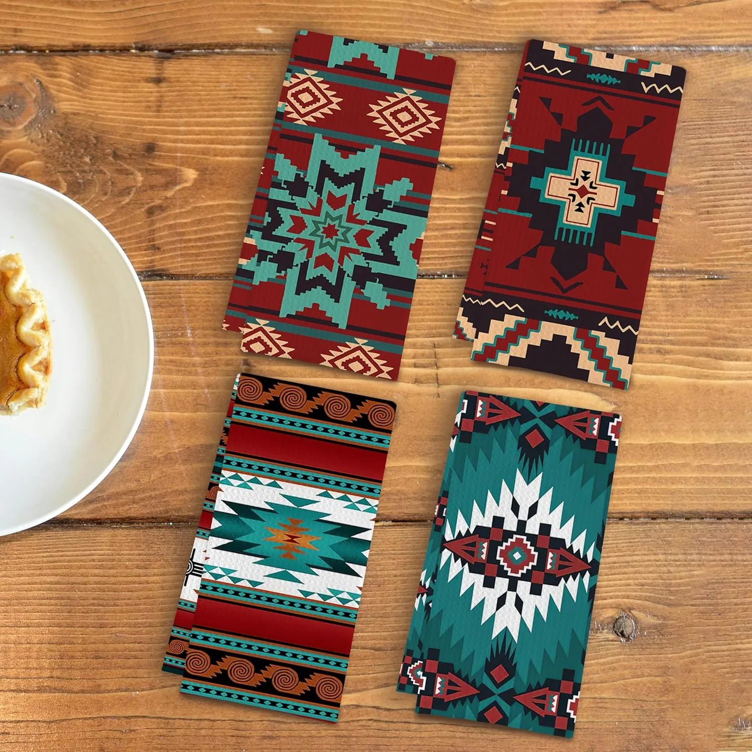 Boho Western Aztec Kitchen Towels Set of 4, Western Southwestern Aztec Native American Decorative Hand Towels for Bathroom, Aztec Bathroom Decor, Western Dish Towels for Kitchen, 16x24 Inch