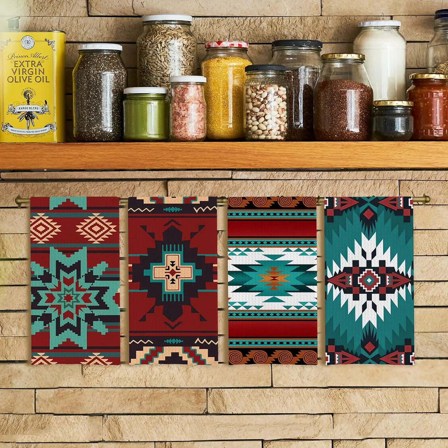 Boho Western Aztec Kitchen Towels Set of 4, Western Southwestern Aztec Native American Decorative Hand Towels for Bathroom, Aztec Bathroom Decor, Western Dish Towels for Kitchen, 16x24 Inch