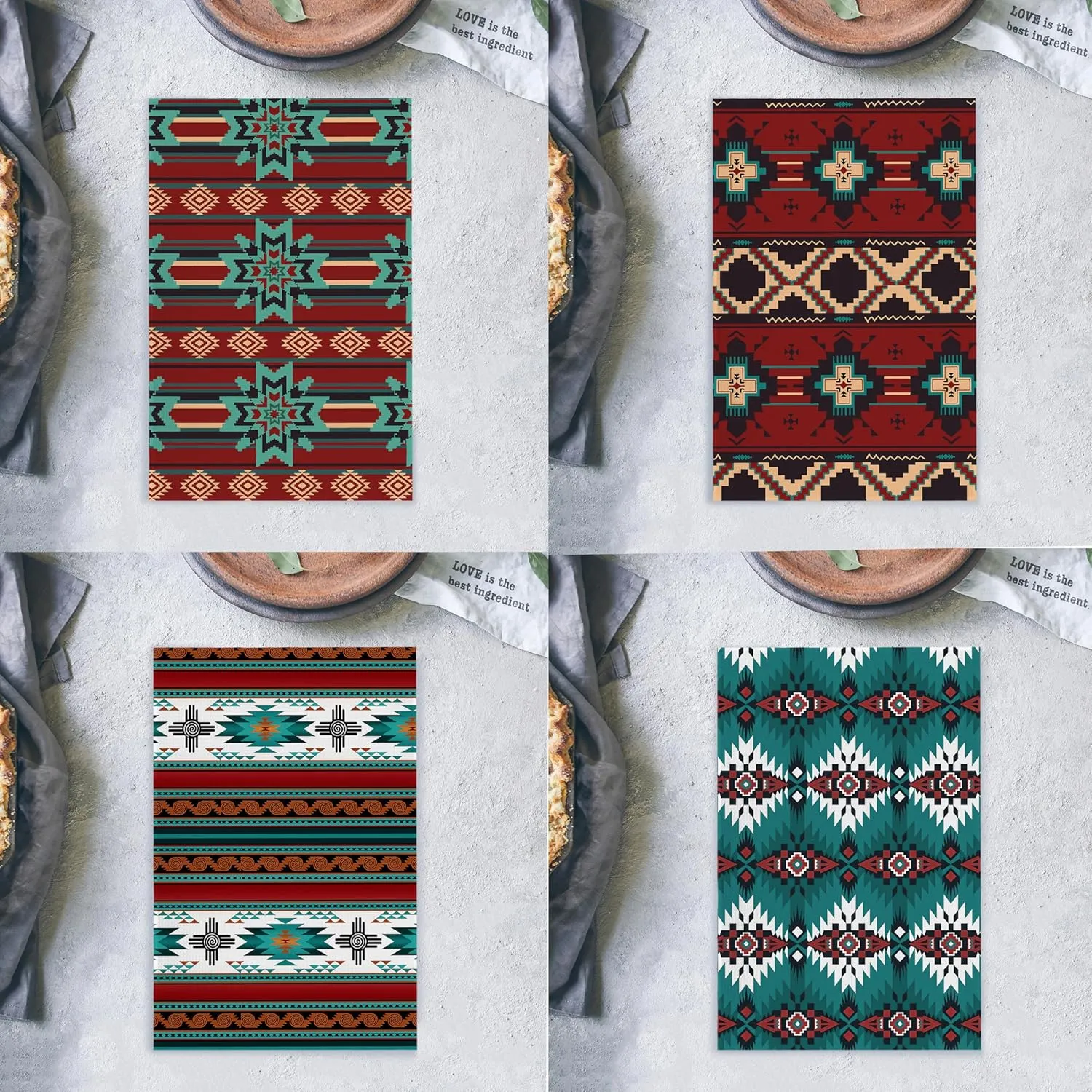 Boho Western Aztec Kitchen Towels Set of 4, Western Southwestern Aztec Native American Decorative Hand Towels for Bathroom, Aztec Bathroom Decor, Western Dish Towels for Kitchen, 16x24 Inch