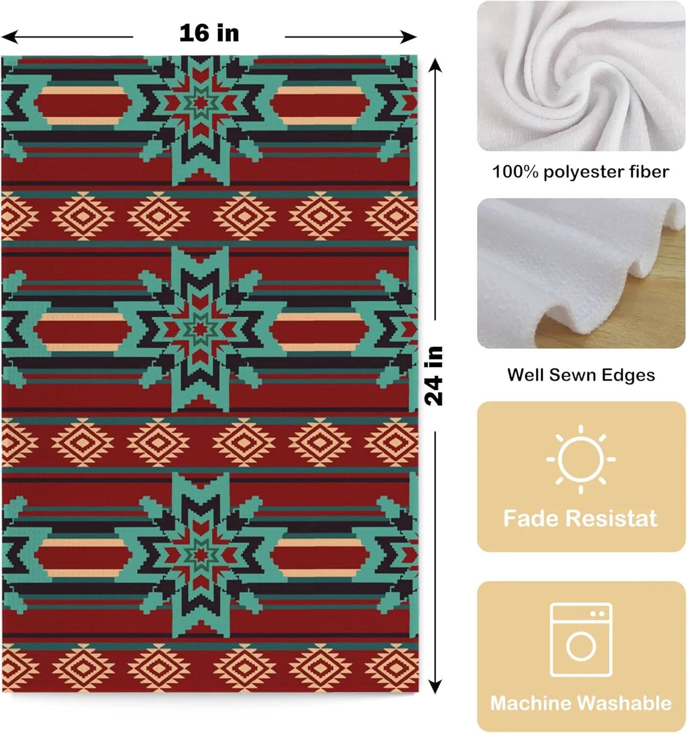 Boho Western Aztec Kitchen Towels Set of 4, Western Southwestern Aztec Native American Decorative Hand Towels for Bathroom, Aztec Bathroom Decor, Western Dish Towels for Kitchen, 16x24 Inch