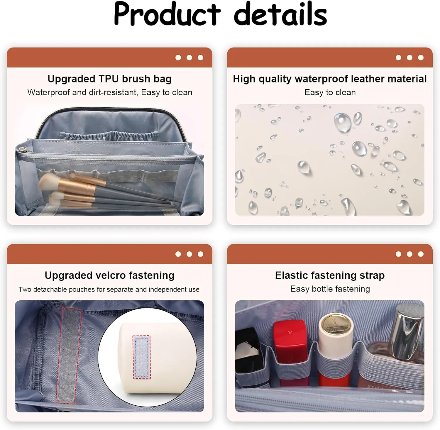 BOYATU Travel Makeup Bags Cosmetic Organizer Bag: 3-Set Large Capacity Make up Bag - PU Leather Toiletry Bags for Women - Wide Open Portable Pouch with Divider & Handle (09-Beige)