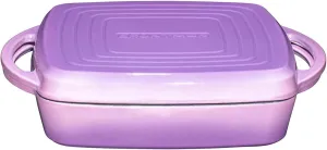 Bruntmor 2-in-1 Square Enamel Cast Iron Dutch Oven Baking Pan With Handles, Purple Baking Pans Set With Cast Iron Skillet, Braising Pan For Casserole Dish with lid, Oven Safe