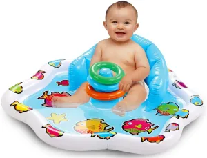 Bundaloo Baby Splash Pad with Inflatable Backrest and Stackable Ring Toys – Sensory Water Play Mat for Infants and Toddlers – Summer Outdoor Fun