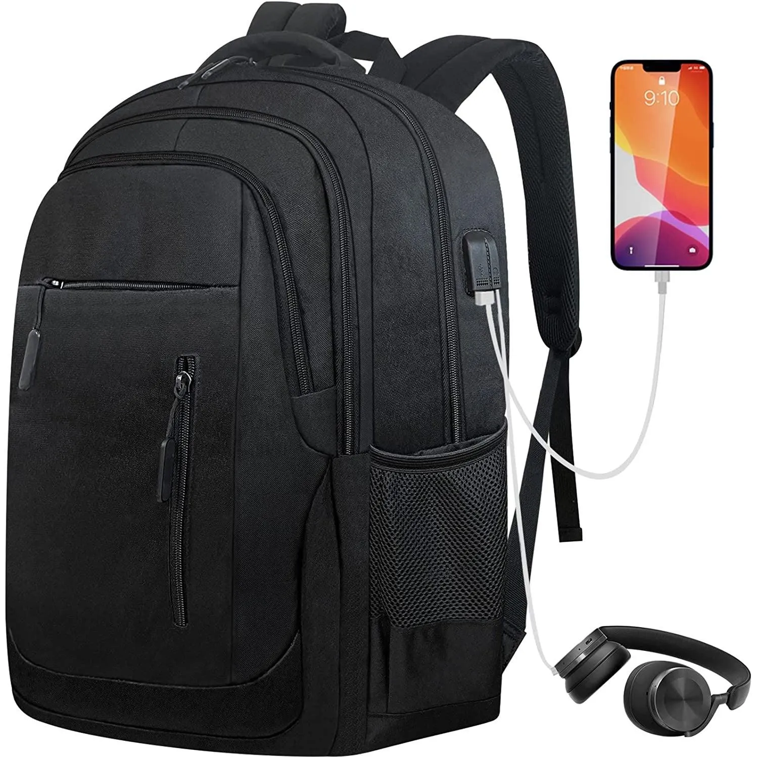 Business Laptop Backpacks,Casual Computer Daypack School College Students Bookbag with USB Charging/Headphone Port for Women Teens Boys Fits 17.3 Inch Notebook
