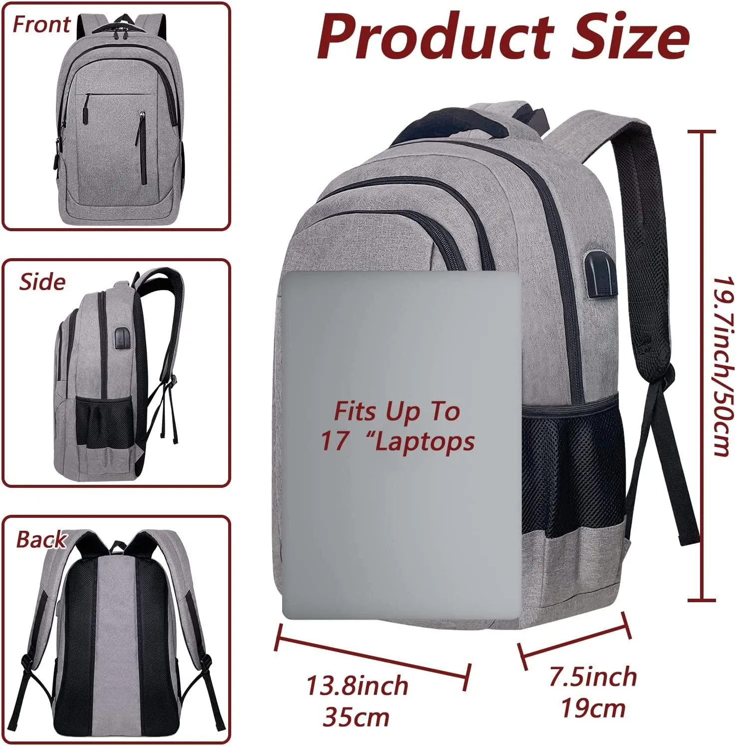 Business Laptop Backpacks,Casual Computer Daypack School College Students Bookbag with USB Charging/Headphone Port for Women Teens Boys Fits 17.3 Inch Notebook