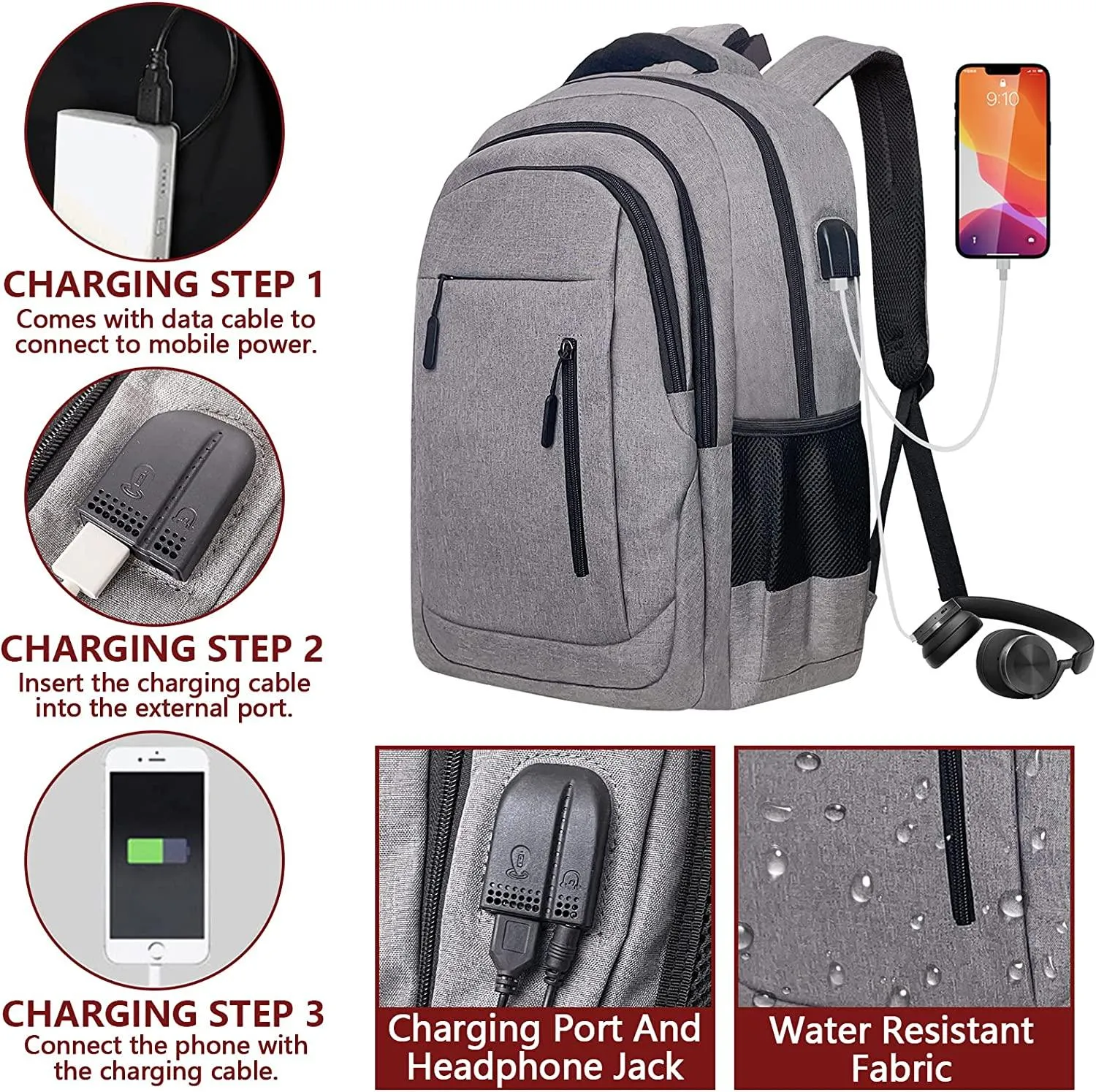 Business Laptop Backpacks,Casual Computer Daypack School College Students Bookbag with USB Charging/Headphone Port for Women Teens Boys Fits 17.3 Inch Notebook